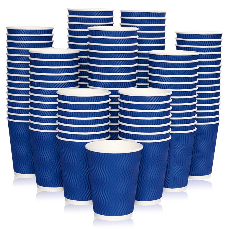 JollyPack 120 Pack 12 oz Paper Coffee Cups Blue Disposable Beverage Cups with Insulated Ripple Wall for Hot or Cold Drinks